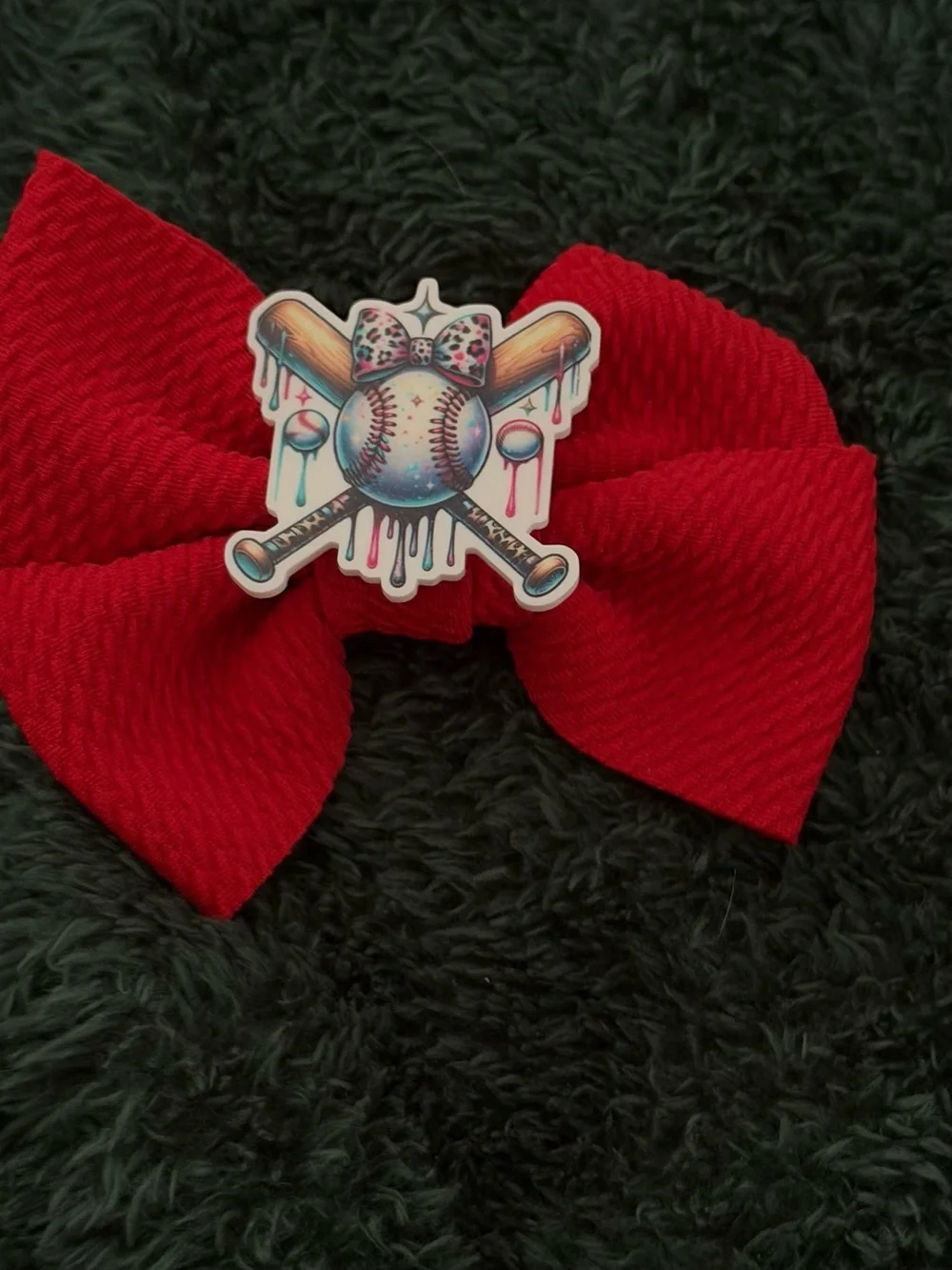 Red Baseball Bow Hair Clip